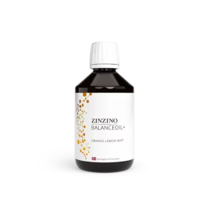 BalanceOil+ de Zinzino 300ml - suplemento líquido de Omega-3 con sabor naranja-limón-menta, formulación noruega