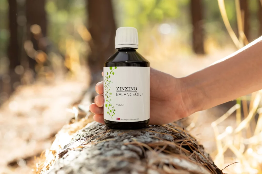 Botella de BalanceOil+ Vegano de Zinzino, suplemento de omega-3 y antioxidantes para bienestar general