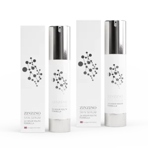 Serum facial Zinzino Skin Serum de 50 ml, envase blanco y negro con diseño minimalista.