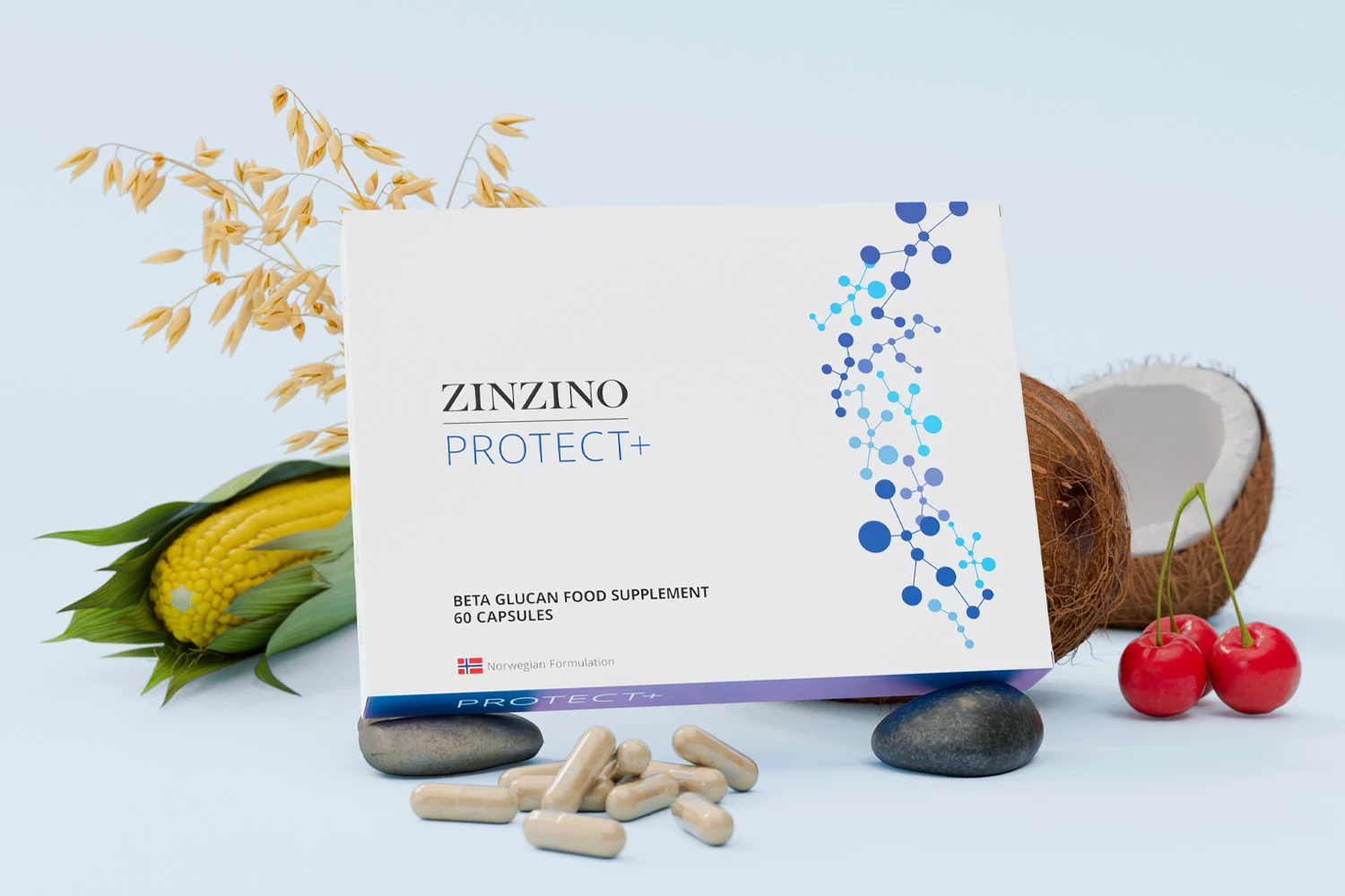 Protect+ de Zinzino - Suplemento de betaglucanos en cápsulas, fórmula noruega premium para reforzar las defensas naturales (60 unidades)