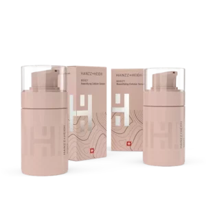 Serum celular BOOZT de HANZZ+HEIDII, envase dorado con diseño premium para tratamiento facial rejuvenecedor.