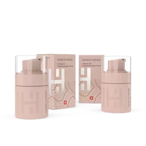 Contorno de ojos VISUALIZE de HANZZ+HEIDII, tratamiento transformador en envase plateado con diseño premium